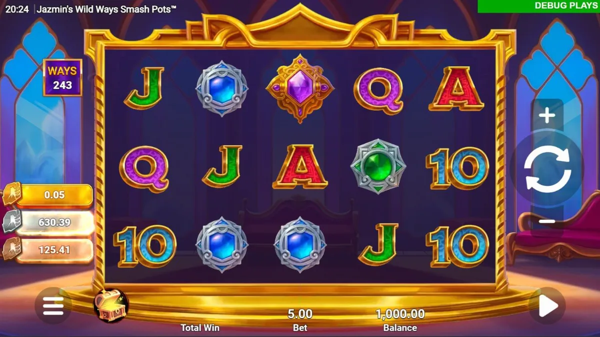 Jazmin’s Wild Ways Smash Pots slot game interface showing Arabian theme